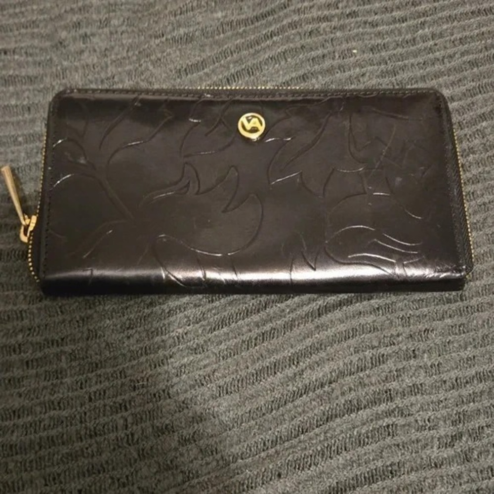 Valentina Patent Leather Black Long Wallet - Made in Italy!